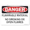 Signmission OSHA Decal, Flammable Material No Smoking Or Open Flames, 18in X 12in Decal, 12" W, 18" L, Landscape OS-DS-D-1218-L-19370 - alternate 1